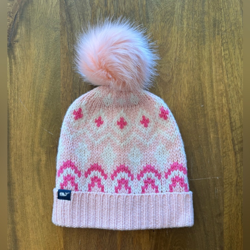 Vineyard Vines pink knit merino wool cotton blend hat kids girls one size